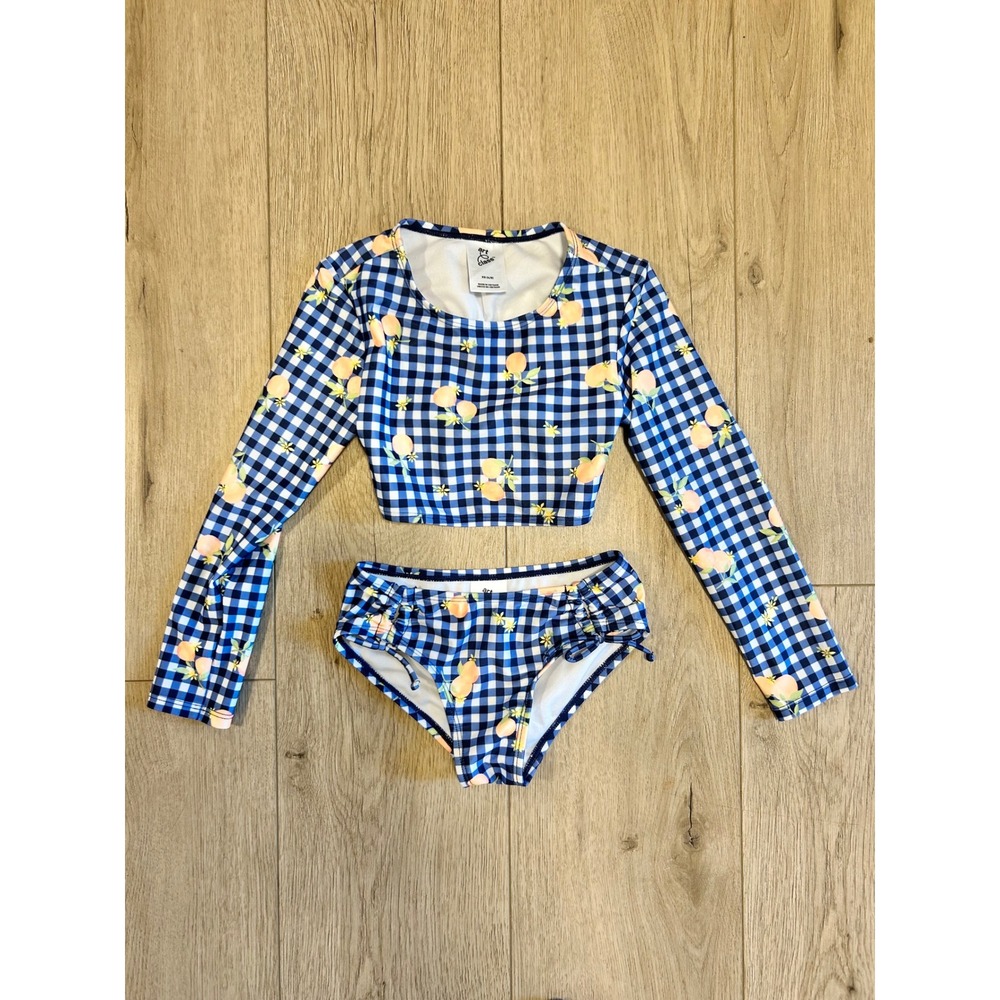 Art Class Girls XS‎ 4/5 Gingham Peach Long Sleeve Rash Guard Two Piece Swimsuit